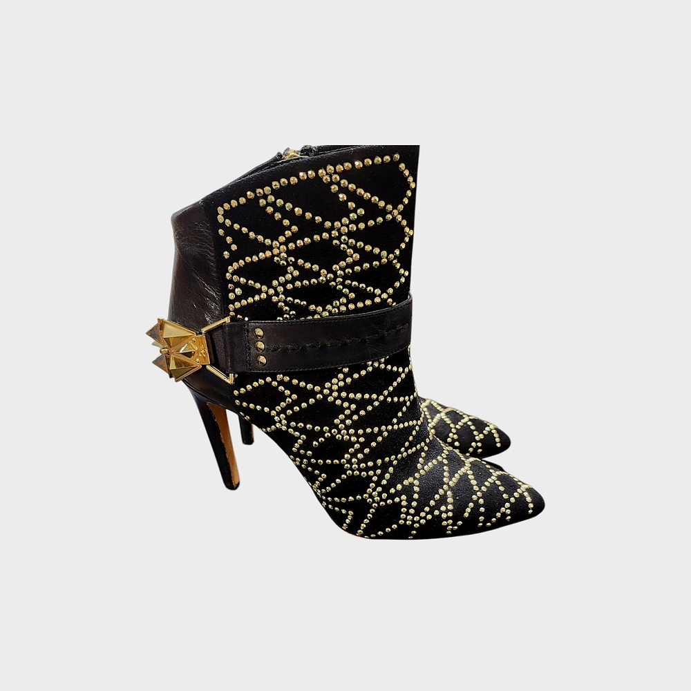 Sold!!!am Edelman sz.6 Studded Black and Gold Leather/Suede Women's Ankle Boots - Picture 5 of 16